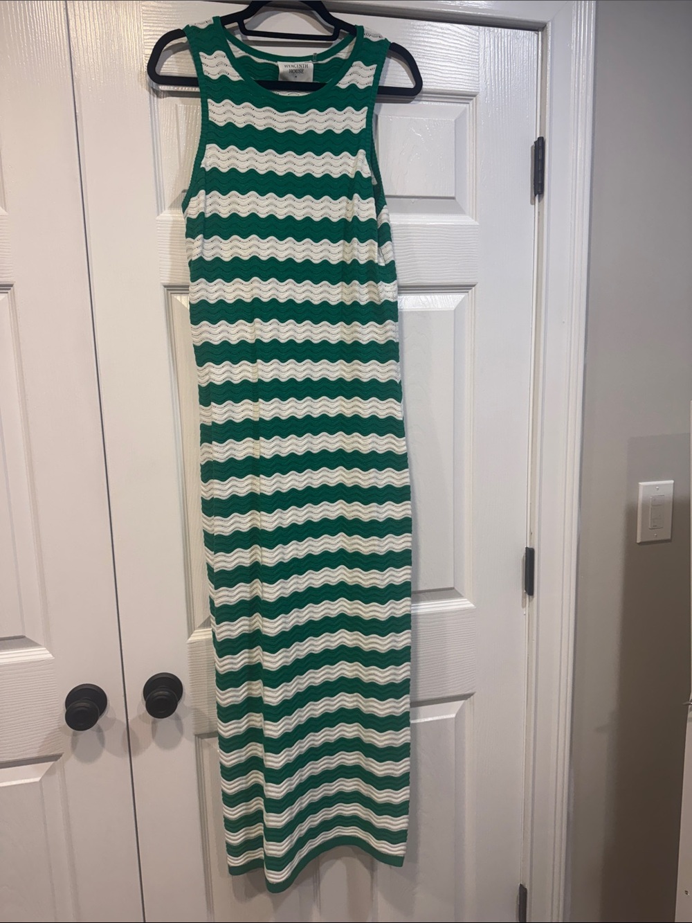 Hyacinth House Sleeveless Green & White Striped Bodycon Maxi Dress